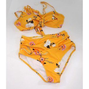 Swim Wear Women's Yellow Floral Print Bikini Set size Small (NEW)
